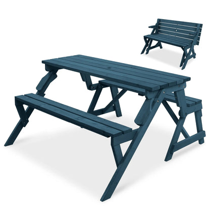 Best Choice Products 2‑in‑1 Convertible Wooden Outdoor Picnic Table & Garden Bench with Umbrella Hole, Natural Wood Finish